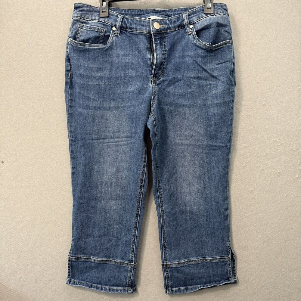 Christopher & Banks Denim Capris Womens 14 Blue Cropped Jeans Medium Wash slit